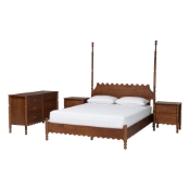 Baxton Studio Hoffman 4-Piece Scalloped Bedroom Set - Farmhouse Bed Frame with Matching Dresser and 2-Drawer Nightstands, Walnut Brown, King